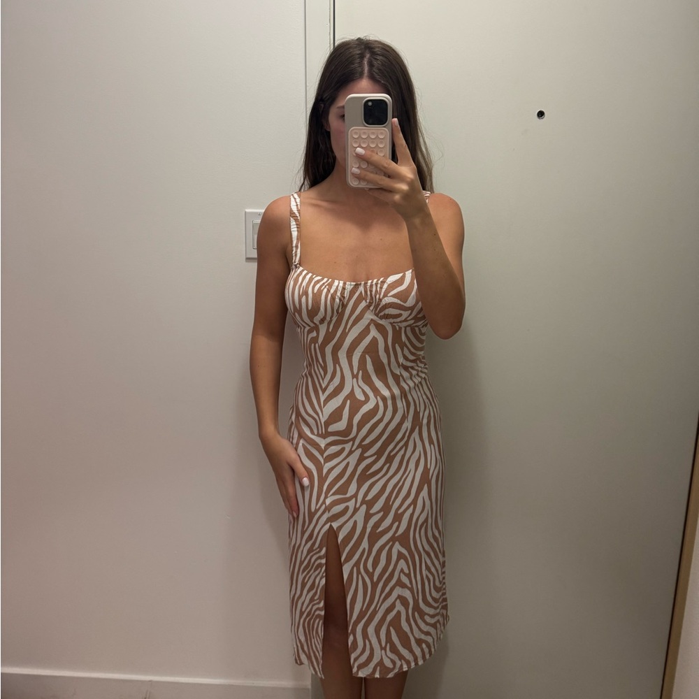Forever 21 Tan and White Zebra Midi Dress